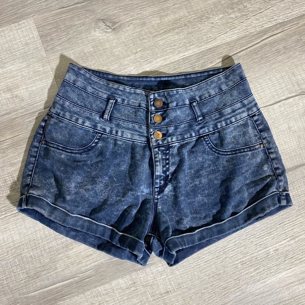High-Waist Distressed Jean Shorts—8